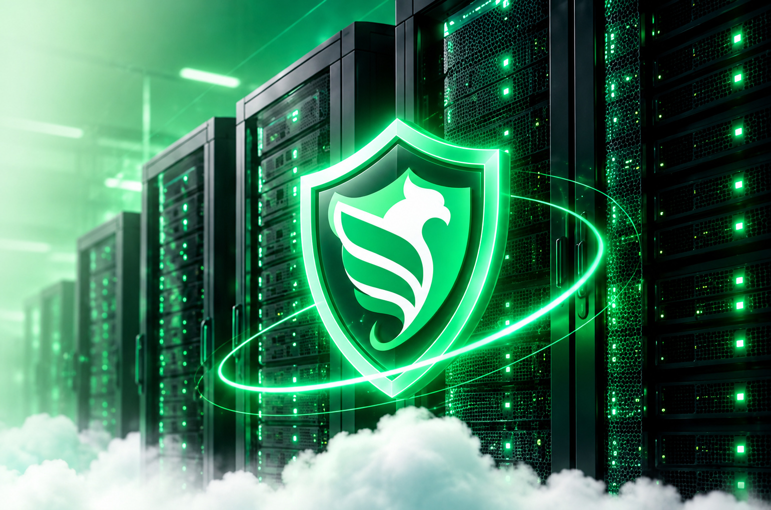 Cloud hosting infrastructure with green lighting